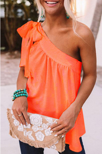 Fashion Sweet Solid Patchwork One Shoulder Tops