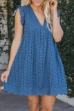 Casual Solid Flounce V Neck Straight Dresses