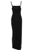 Fashion Street Solid Slit Spaghetti Strap One Step Skirt Dresses