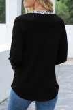 Casual Leopard Hollowed Out Patchwork O Neck Tops