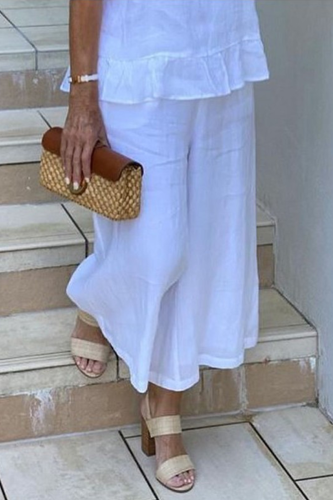 Casual Solid Patchwork Straight Mid Waist Type A Solid Color Bottoms