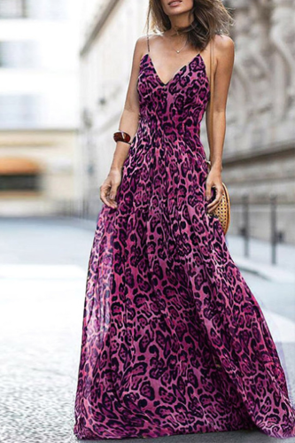 Sexy Leopard Patchwork Spaghetti Strap Cake Skirt Dresses