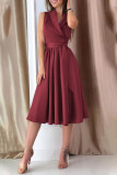 Fashion Sexy Solid Frenulum V Neck A Line Dresses