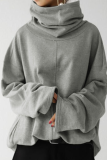 Casual Solid Patchwork Pocket Turtleneck Tops