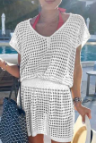 Casual Solid Mesh V Neck Waist Skirt Dresses