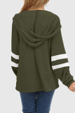 Casual Striped Patchwork Draw String Hooded Collar Tops