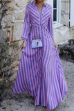 Sweet Elegant Striped Patchwork Turndown Collar A Line Dresses