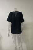 Casual Solid Patchwork V Neck T-Shirts