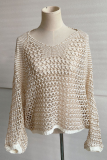 Casual Solid Hollowed Out V Neck Tops