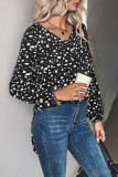Casual Print Patchwork V Neck Tops