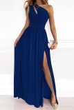 Fashion Patchwork Slit One Shoulder Waist Skirt Dresses