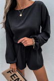 Fashion Street Solid Patchwork O Neck Long Sleeve Two Pieces