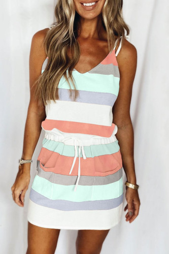 Fashion Casual Striped Patchwork V Neck A Line Dresses