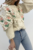 Casual Patchwork Hollowed Out Cardigan Collar Tops
