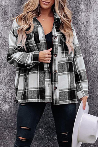 Casual Plaid Patchwork Turndown Collar Tops