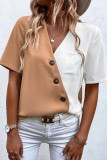 Fashion Casual Solid Patchwork V Neck Tops