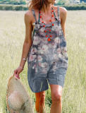 Casual Print Patchwork Spaghetti Strap Straight Rompers