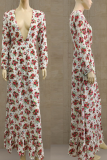Fashion Print Patchwork V Neck Trumpet Mermaid Dresses