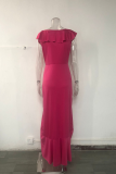 Fashion Solid Flounce V Neck Cake Skirt Dresses