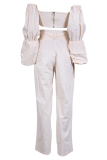 Fashion Elegant Solid Patchwork With Belt Strapless Long Sleeve Two Pieces