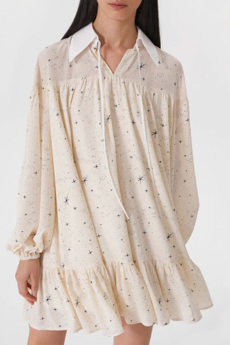 Drawstring accent collar mini dress