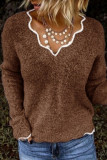 Casual Solid Hollowed Out Solid Color V Neck Tops