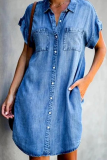 Casual Solid Patchwork Turndown Collar Shirt Dress Dresses