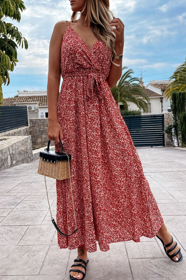 Fashion Street Print Patchwork V Neck A Line Dresses