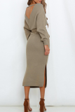 Casual Patchwork Lace V Neck Waist Skirt Dresses