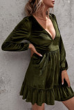 Fashion Casual Solid Patchwork V Neck A Line Dresses