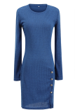 Fashion Elegant Solid Buckle Slit O Neck Wrapped Skirt Dresses