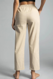 Casual Solid Draw String Pocket Straight Positioning Print Bottoms