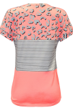 Casual Print Patchwork V Neck T-Shirts