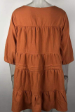 Casual Solid Draw String V Neck Cake Skirt Dresses