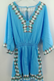 Casual Solid Patchwork V Neck Straight Rompers