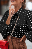 Fashion Elegant Polka Dot Patchwork Buckle Turndown Collar Tops