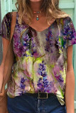 Floral Art Painting V Neck T Shirt