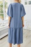 Casual Solid Patchwork Buckle V Neck A Line Dresses