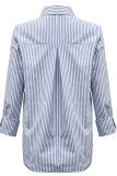 Casual Striped Patchwork Turndown Collar Tops