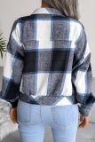 Casual Plaid Patchwork Buckle Turndown Collar Outerwear