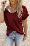 Fashion Street Solid Patchwork V Neck T-Shirts