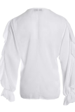 Casual Solid Flounce V Neck Tops