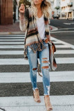 Striped Fringe Casual Loose Cardigan