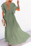Elegant Solid Frenulum Buckle V Neck A Line Dresses