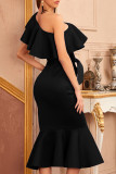 Fashion Celebrities Solid Patchwork One Shoulder Pencil Skirt Dresses