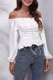 Casual Solid Patchwork Off the Shoulder Tops