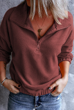 Casual Solid Zipper Collar Tops