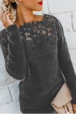 Casual Solid Lace Hollowed Out Off the Shoulder Tops Sweater