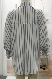Fashion Striped Patchwork Turndown Collar Tops