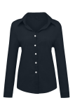 Casual Solid Buckle Shirt Collar Tops